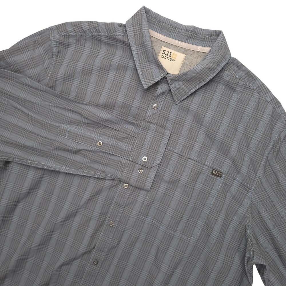 5.11 Tactical Shirt Mens XL Gray Plaid Long Sleeve Snap Button Tactical‎ Outdoor
